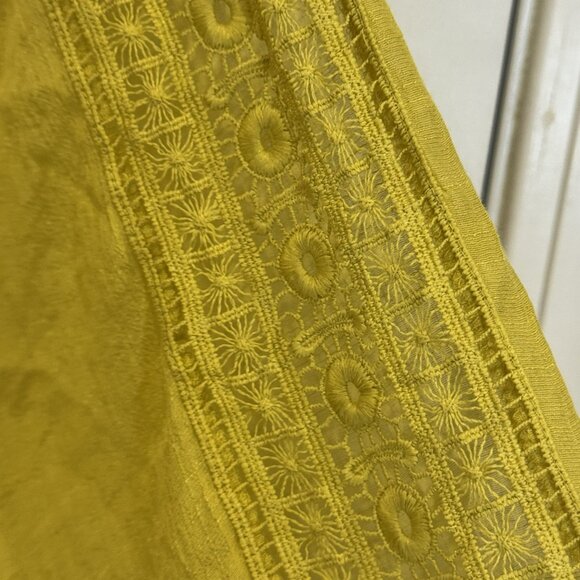Zac & Rachel Chartreuse/ Mustard Yellow 3/4 Length Sleeves Crochet Lace Top EUC - Picture 6 of 7